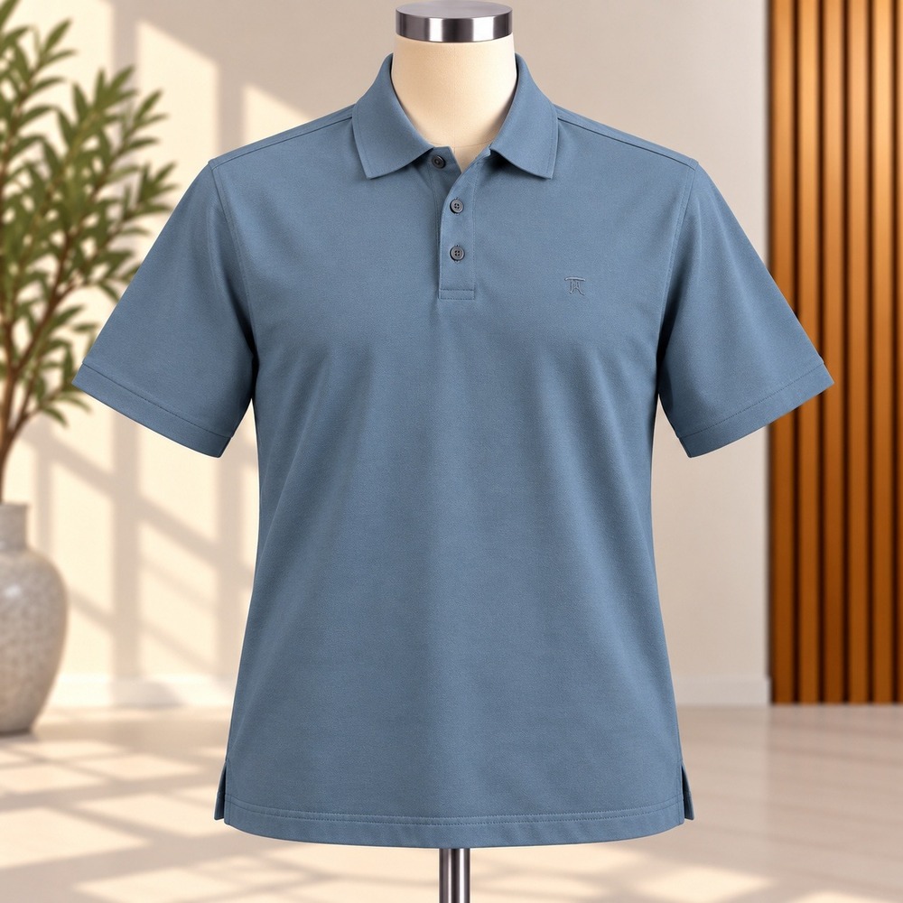 Calvin Klein Smooth Cotton Polo Shirt Mens Medium Blue Gray Short Sleeve Logo